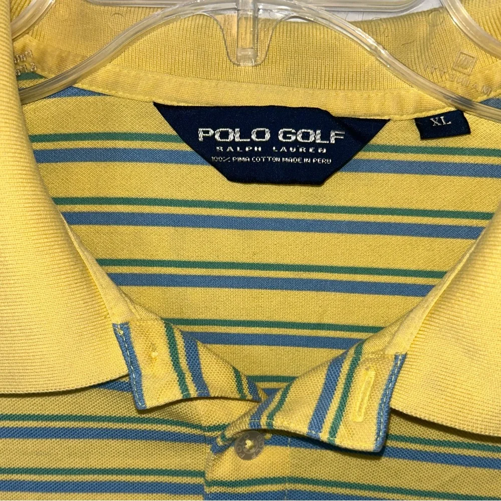 Polo Ralph Lauren Golf men’s Pima Cotton, yellow, blue stripe‎ golf polo size XL